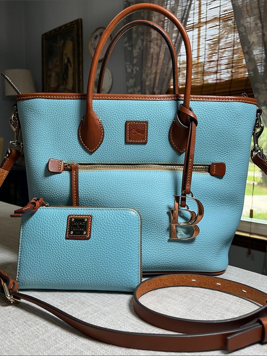 Dooney & Bourke Handbags - Dooney & Bourke Caribbean Blue Leather Tote with Medium Zip Wallet